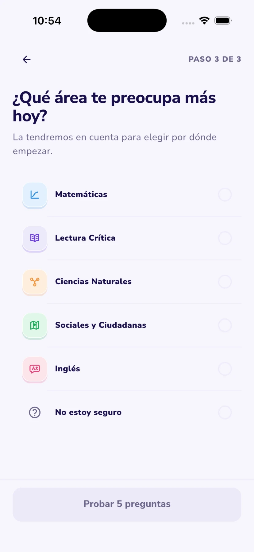 Yukiia identifica el área que el estudiante quiere reforzar